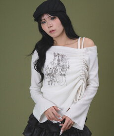 【SALE／16%OFF】WEGO LADY'S ドロストショルダーグラフィックトップ ウィゴー トップス カットソー・Tシャツ ホワイト