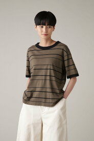 MHL. COTTON LINEN STRIPE JERSEY マーガレット・ハウエル トップス カットソー・Tシャツ ブラウン ホワイト【送料無料】