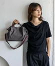 本革ハンドル2wayトートバッグ レディース ナイロン キャンバス