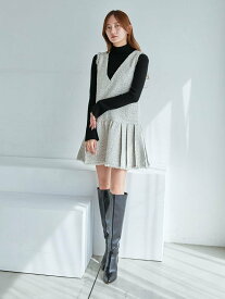 SNIDEL Vネックツイードジャンスカ【カンヘウォン着用】 スナイデル ワンピース・ドレス ワンピース ネイビー【送料無料】