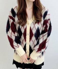 【SALE／58%OFF】INGNI 7Gアーガイル柄JQロングニットCD イング トップス カーディガン ブラウン グレー ホワイト