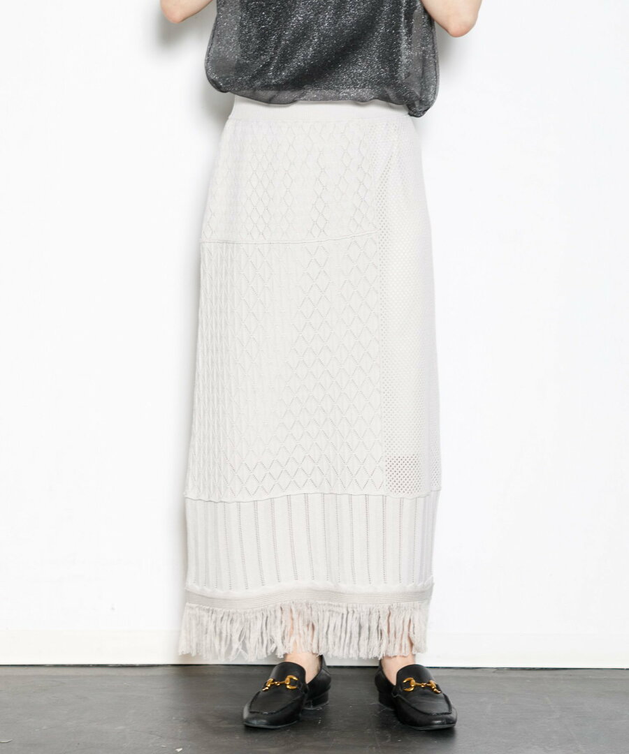 【SALE/70%OFF】AMERICAN RAG CIE 透かし柄パッチワークニットスカート アメリカンラグシー スカート ロング・マキシスカート ブラック グレー【送料無料】