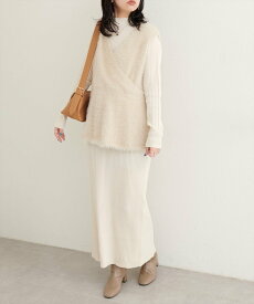 【SALE／30%OFF】natural couture フェザーペプラムベスト+リブタイトワンピースSET ナチュラルクチュール ワンピース・ドレス その他のワンピース・ドレス グレー ホワイト ブラウン ベージュ【送料無料】