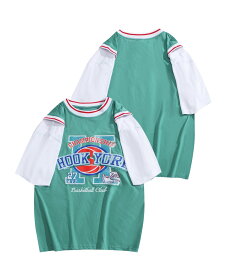 【SALE／20%OFF】HOOK HOOK/(U)【HOOK -original-】アメカジバスケットユニフォーム風ドッキング半袖TEE アイモハ トップス カットソー・Tシャツ グリーン ブルー グレー