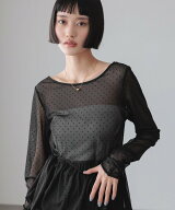 LOWRYS FARM フロッキードットチュールLS ローリーズファーム トップス シャツ・ブラウス ブラック ホワ…