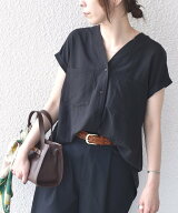 SHIPS Colors 《追加予約》SHIPS Colors:＜手洗い可能＞ワッシャーVネック フレンチスリーブシャツ◆ シ…