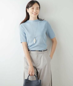 【SALE／35%OFF】NEWYORKER WOMEN ヴィスコースポリエステル 5分袖モックネックニットプルオーバー ニューヨーカー トップス ニット ホワイト ブラック ベージュ ブルー【送料無料】