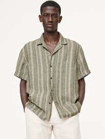 【SALE／61%OFF】BANANA REPUBLIC (M)スタンダードフィット テクスチャード リネンコットン リゾートシャツ バナナ・リパブリック トップス シャツ・ブラウス グリーン ブルー【送料無料】