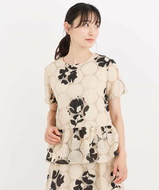 【SALE／50%OFF】HIROKO BIS 【洗える】サークル刺繍フラワープリントブラウス ヒロコ ビス トップス シャツ・ブラウス ベージュ ブラック【送料無料】