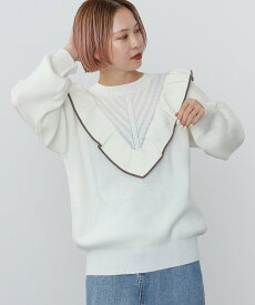 【SALE／70%OFF】BEAMS HEART WOMEN フリルパイピング ニットプルオーバー ビームス アウトレット トップス ニット ブラック ホワイト グリーン
