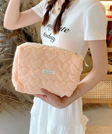 florist 【大容量】シャーベットカラーハートキルトトラベルポーチ/メイクポーチ フローリスト 財布・ポーチ・ケース ポーチ オレンジ イエロー ホワイト ブラック グリーン パープル ピンク