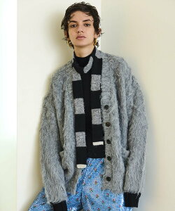 MAISON SPECIAL Fluffy Shaggy Knit Cardigan ���]���X�y�V���� �g�b�v�X �J�[�f�B�K�� �O���[�� �u���E�� �O���[ �u���b�N �u���[�y���������z