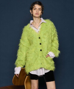 MAISON SPECIAL Fluffy Shaggy Knit Cardigan ���]���X�y�V���� �g�b�v�X �J�[�f�B�K�� �s���N �O���[�� �u���E�� �O���[ �u���b�N �u���[�y���������z