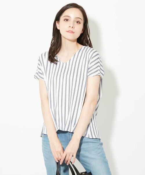 Ofuon 洗濯機で洗える ストライププルオーバーブラウス Rakuten