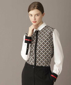 【SALE／10%OFF】DRESSTERIOR 【美人百花/モデル美香着用】オーバーラップサークルコンビシャツ ドレステリア トップス シャツ・ブラウス ネイビー グレー【送料無料】