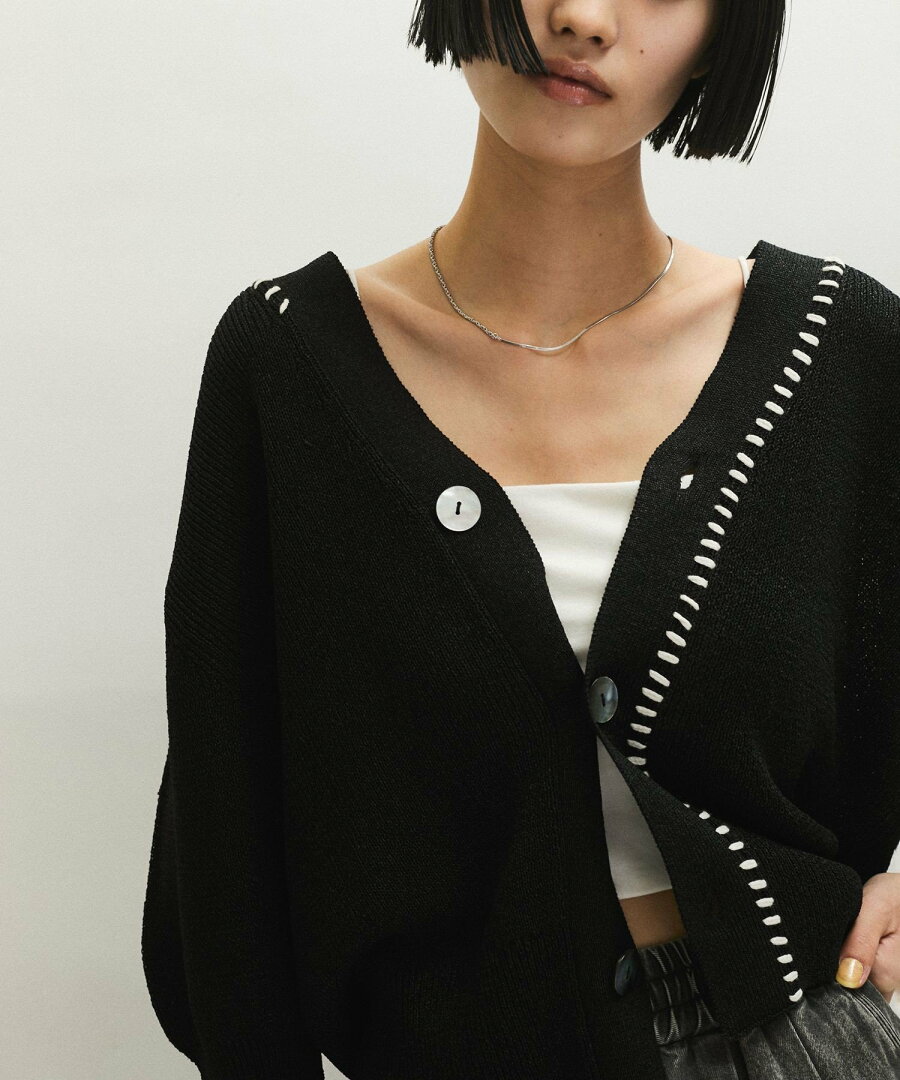 【SALE/60%OFF】ADAM ET ROPE' FEMME ペーパーシルクMIXカーディガン アダムエロペ トップス カーディガン ブラック ホワイト ブルー【送料無料】 - メイン画像 1