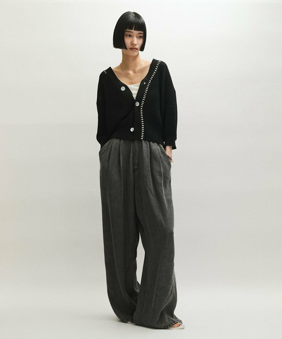 【SALE/60%OFF】ADAM ET ROPE' FEMME ペーパーシルクMIXカーディガン アダムエロペ トップス カーディガン ブラック ホワイト ブルー【送料無料】 - メイン画像 4
