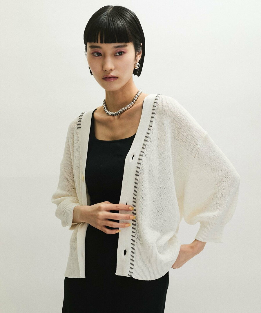 【SALE/60%OFF】ADAM ET ROPE' FEMME ペーパーシルクMIXカーディガン アダムエロペ トップス カーディガン ブラック ホワイト ブルー【送料無料】 - メイン画像 2