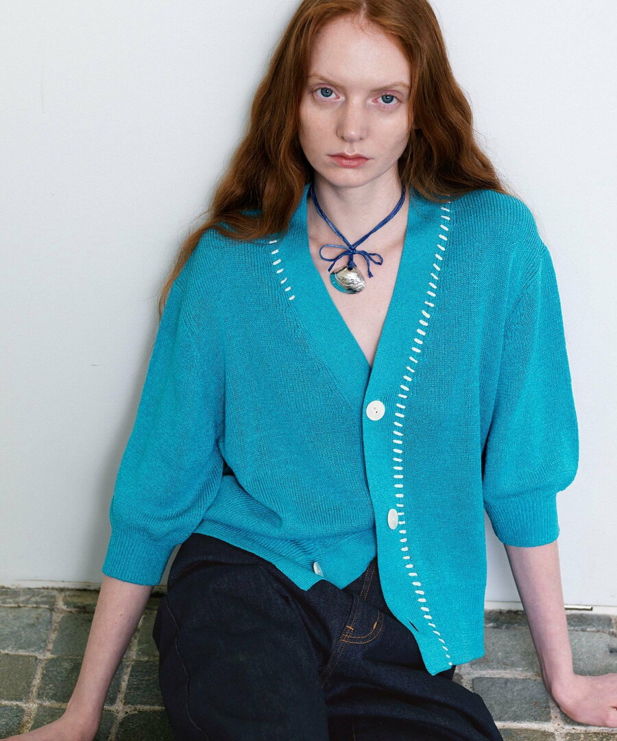 【SALE/60%OFF】ADAM ET ROPE' FEMME ペーパーシルクMIXカーディガン アダムエロペ トップス カーディガン ブラック ホワイト ブルー【送料無料】 - メイン画像 3
