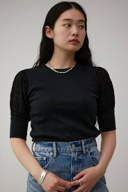 【SALE／50%OFF】AZUL BY MOUSSY LACE SLEEVE PUFF TOPS アズールバイマウジー トップス カットソー・Tシャツ ホワイト ブラック オレンジ ブルー