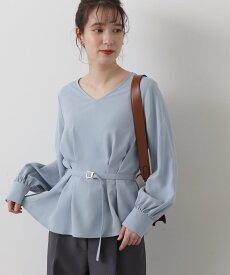 【SALE／30%OFF】N. Natural Beauty Basic ベルト付きペプラムブラウス エヌ ナチュラルビューティーベーシック* トップス シャツ・ブラウス ブルー グレー ホワイト グリーン【送料無料】