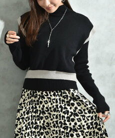 【SALE／50%OFF】INTERPLANET 配色ポンチョ風ニットアンサンブル インタープラネット トップス アンサンブル ブラック グレー【送料無料】