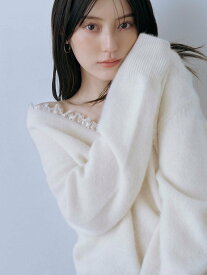 SNIDEL フォックス衿レースプルオーバー スナイデル トップス ニット グレー【送料無料】