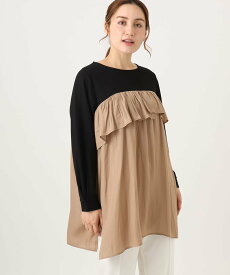 【SALE／40%OFF】eur3 【WEB先行販売】【大きいサイズ】サテンドッキングチュニック エウルキューブ ワンピース・ドレス チュニック ブラック ベージュ【送料無料】