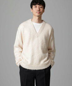 【SALE／60%OFF】NANO universe モヘヤブレンド起毛Vネックニット ナノユニバース トップス ニット グリーン ホワイト