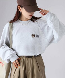 【SALE／51%OFF】Riberry ネコ刺繍ラグラン裏毛スウェット リベリー トップス スウェット・トレーナー グレー ホワイト