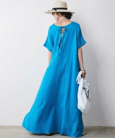 【SALE／10%OFF】CHIC STYLE レーヨン麻2WAYフレンチスリーブマキシワンピース＜大きいサイズ有＞シックスタイル シックスタイル ワンピース・ドレス ワンピース ブルー ブラウン【送料無料】