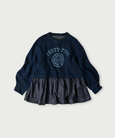 45R 裏毛とデニムのパフTシャツ(インディゴ) フォーティファイブアール トップス スウェット・トレーナー ブルー【送料無料】