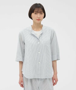 MARGARET HOWELL COTTON LINEN MINI STRIPE SHIRT �}�[�K���b�g�E�n�E�G�� �g�b�v�X �V���c�E�u���E�X �z���C�g�y���������z