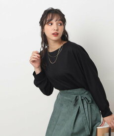 【SALE／10%OFF】SHOO・LA・RUE 【体型カバー】前後異素材切り替え ドルマントップス シューラルー トップス カットソー・Tシャツ ブラック グリーン ブラウン