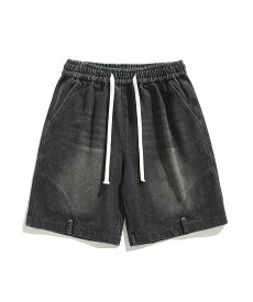 【SALE／20%OFF】HOOK HOOK/逆さデザインヴィンテージウォッシュデニムショーツ アイモハ パンツ ジーンズ・デニムパンツ ブラック ブルー