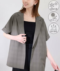 ROPE' PICNIC 【接触冷感・UVカット・速乾】【リネンライク・シリーズ】シアーハーフスリーブジャケット/セットアップ ロペピクニック ジャケット・アウター テーラードジャケット・ブレザー ベージュ ネイビー グレー【送料無料】