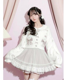 【SALE／50%OFF】NOEMIE メニーリボンビジューふわふわシャギーカーデ ノエミー トップス カーディガン ホワイト ピンク【送料無料】