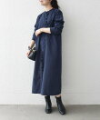 《追加予約》<洗濯機可能>ピーチスキン フリル バンドカラー シャツ ワンピース