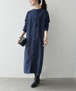 《追加予約》<洗濯機可能>ピーチスキン フリル バンドカラー シャツ ワンピース