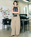ハイウエストベルトタックパンツ / High-Waist Belted Tuck Pants