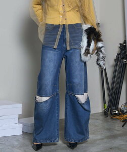MAISON SPECIAL Cover Leg Denim Pants ���]���X�y�V���� �p���c �W�[���Y�E�f�j���p���c �u���b�N �s���N�y���������z