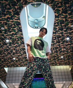 ROYAL FLASH SAINT MICHAEL/Zg}CP/BAPE_SS TEE/HANDPRINT/WHITE×GREEN CtbV gbvX Jbg\[ETVc O[yz