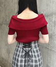 リボンオフショル半袖ニット