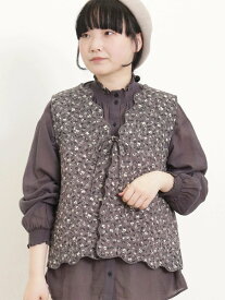 【SALE／33%OFF】Samansa Mos2 【India crafts】花刺繍キルトベスト サマンサモスモス ジャケット・アウター ダウンジャケット・ダウンベスト グレー ホワイト カーキ パープル【送料無料】