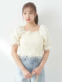 earth music&ecology フラワー刺繍ブラウス レディース/半袖/夏/24SS アースミュージック&エコロジー トップス カットソー・Tシャツ ホワイト イエロー ブルー【送料無料】