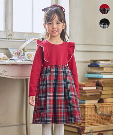 【SALE／30%OFF】ANY KIDS チェック柄 ドッキング ワンピース エニィ ワンピース・ドレス ワンピース ブラック レッド【送料無料】