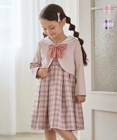 ANY KIDS 【2点セット】セーラージャケット+チェックワンピース エニィ ワンピース・ドレス ドレス ピンク ネイビー【送料無料】