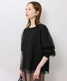 【SALE／30%OFF】ROPE' PICNIC チュールドッキングボリュームスリーブニットプルオーバー ロペピクニック トップス ニット ホワイト ブラック ブラウン