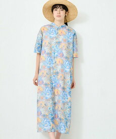 NARU FACTORY LIBERTYコットン(Marina Seaflower) シャツワンピース ナルファクトリー ワンピース・ドレス シャツワンピース ブルー イエロー【送料無料】