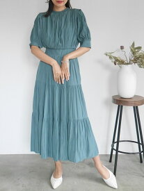 【SALE／40%OFF】LADYMADE シャーリングスリーブティアードOP レディメイド ワンピース 半袖ワンピース グリーン ブラウン ベージュ【送料無料】